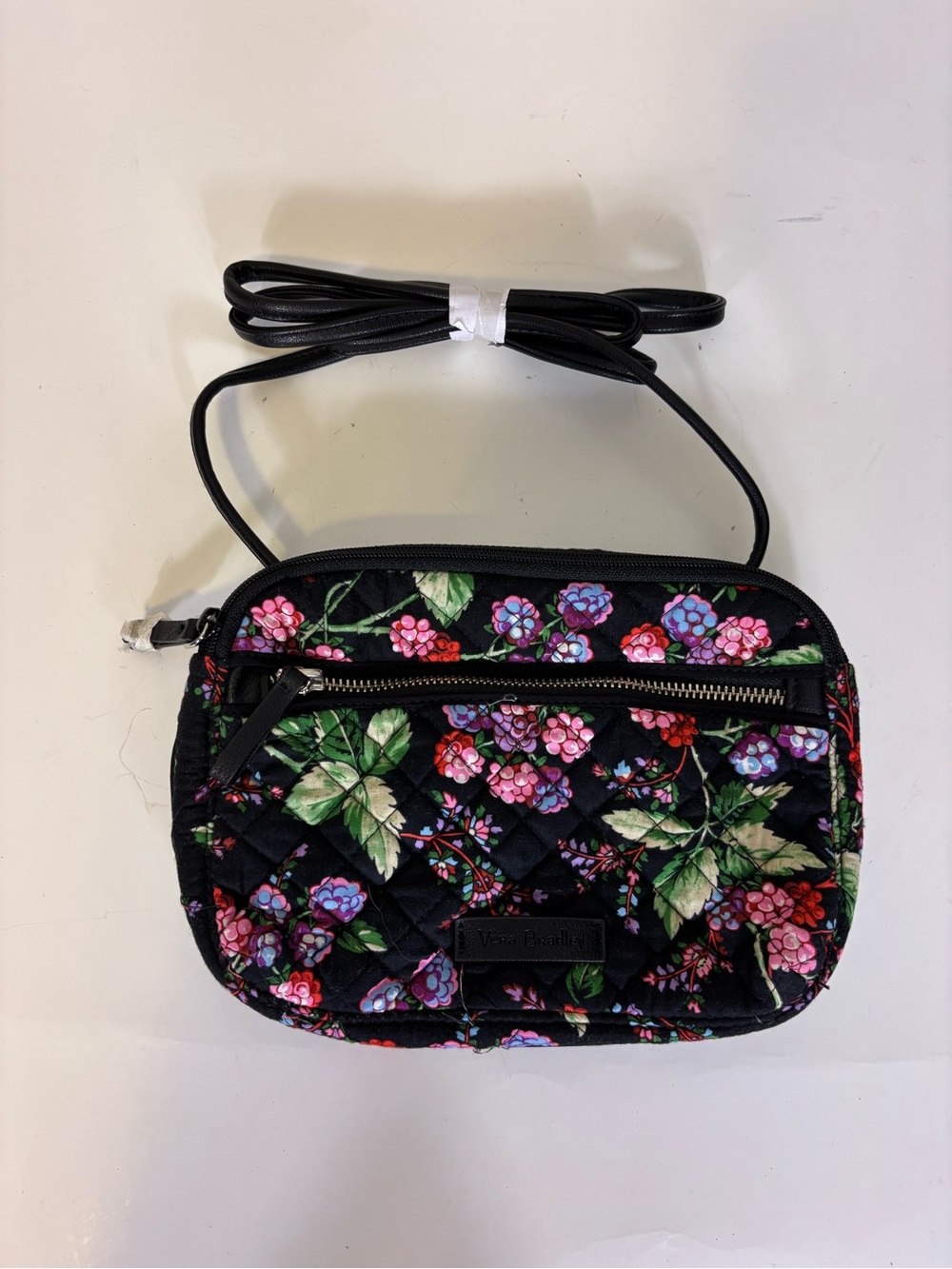 Vera Bradley Black Quilted Crossbody with Pink & Purple Floral Print NWOT